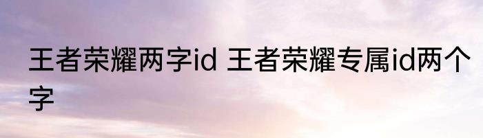 王者荣耀两字id 王者荣耀专属id两个字
