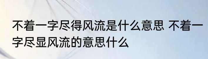 不着一字尽得风流是什么意思 不着一字尽显风流的意思什么