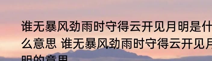 谁无暴风劲雨时守得云开见月明是什么意思 谁无暴风劲雨时守得云开见月明的意思