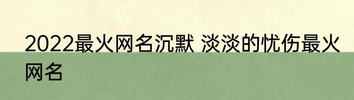 2022最火网名沉默 淡淡的忧伤最火网名