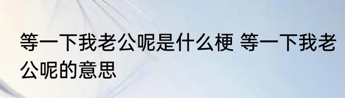 等一下我老公呢是什么梗 等一下我老公呢的意思