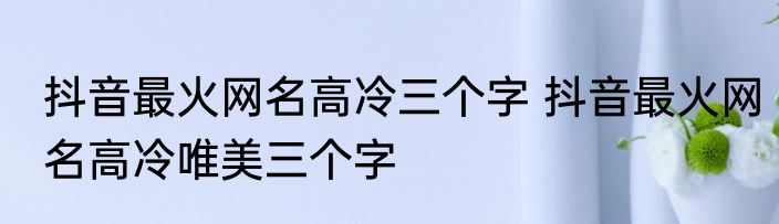 抖音最火网名高冷三个字 抖音最火网名高冷唯美三个字