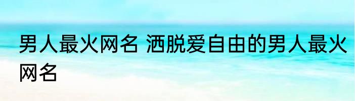 男人最火网名 洒脱爱自由的男人最火网名
