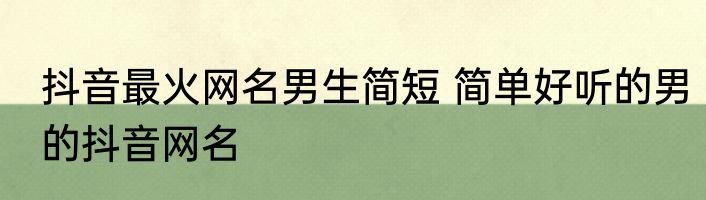 抖音最火网名男生简短 简单好听的男的抖音网名