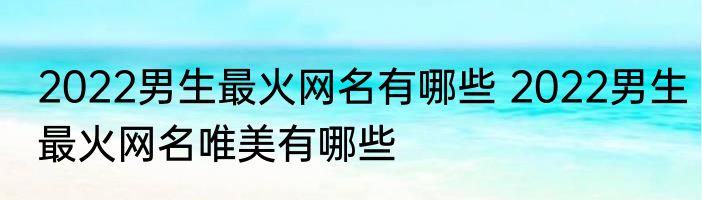 2022男生最火网名有哪些 2022男生最火网名唯美有哪些