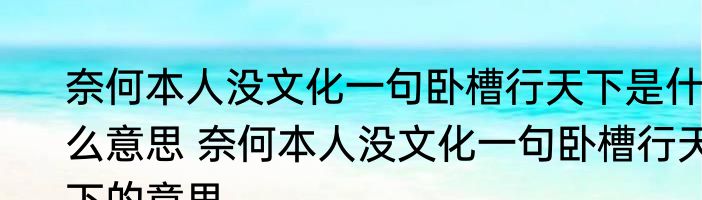 奈何本人没文化一句卧槽行天下是什么意思 奈何本人没文化一句卧槽行天下的意思