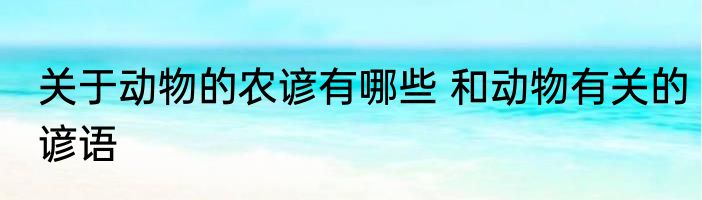 关于动物的农谚有哪些 和动物有关的谚语