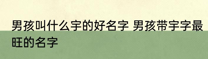 男孩叫什么宇的好名字 男孩带宇字最旺的名字