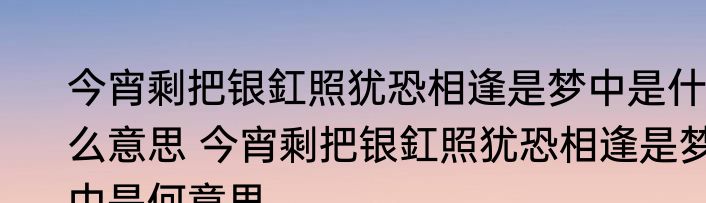 今宵剩把银釭照犹恐相逢是梦中是什么意思 今宵剩把银釭照犹恐相逢是梦中是何意思