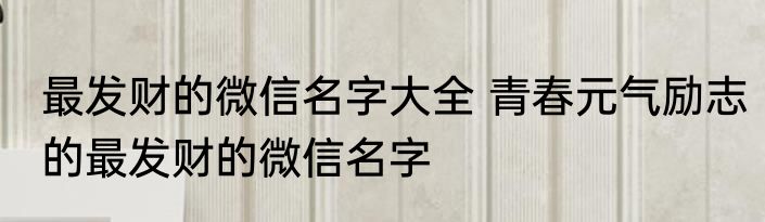 最发财的微信名字大全 青春元气励志的最发财的微信名字