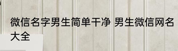 微信名字男生简单干净 男生微信网名大全