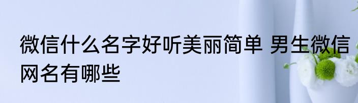 微信什么名字好听美丽简单 男生微信网名有哪些