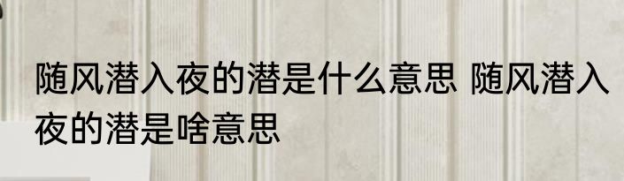 随风潜入夜的潜是什么意思 随风潜入夜的潜是啥意思