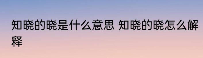 知晓的晓是什么意思 知晓的晓怎么解释