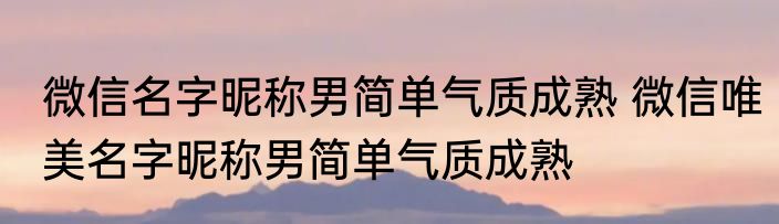 微信名字昵称男简单气质成熟 微信唯美名字昵称男简单气质成熟