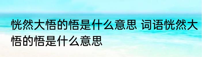 恍然大悟的悟是什么意思 词语恍然大悟的悟是什么意思