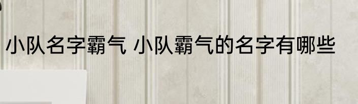 小队名字霸气 小队霸气的名字有哪些