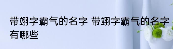 带翊字霸气的名字 带翊字霸气的名字有哪些