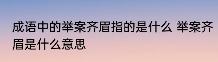 成语中的举案齐眉指的是什么 举案齐眉是什么意思