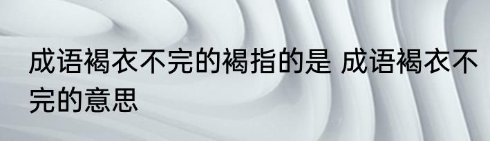 成语褐衣不完的褐指的是 成语褐衣不完的意思
