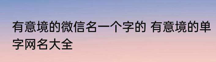 有意境的微信名一个字的 有意境的单字网名大全