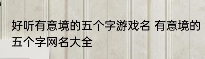 好听有意境的五个字游戏名 有意境的五个字网名大全