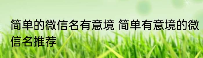 简单的微信名有意境 简单有意境的微信名推荐