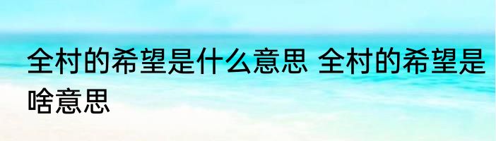 全村的希望是什么意思 全村的希望是啥意思