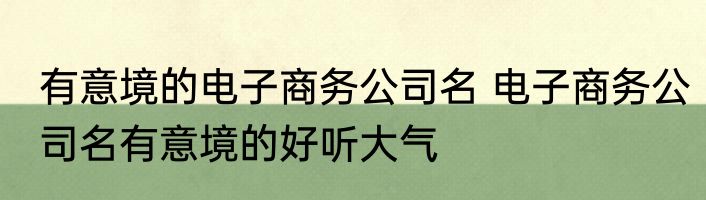 有意境的电子商务公司名 电子商务公司名有意境的好听大气