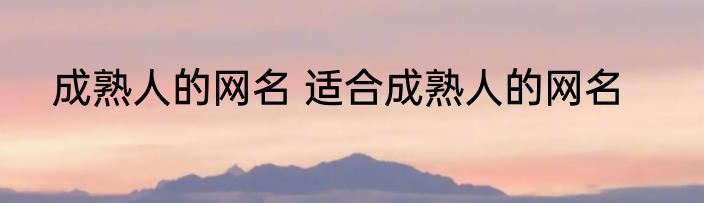 成熟人的网名 适合成熟人的网名