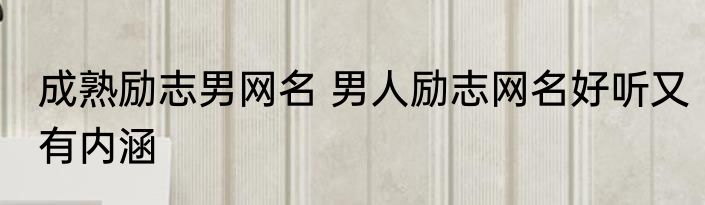 成熟励志男网名 男人励志网名好听又有内涵