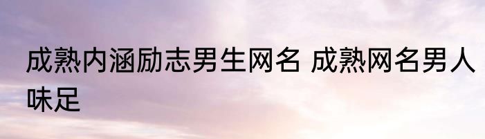 成熟内涵励志男生网名 成熟网名男人味足