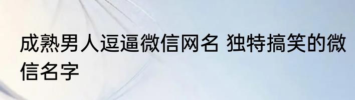 成熟男人逗逼微信网名 独特搞笑的微信名字