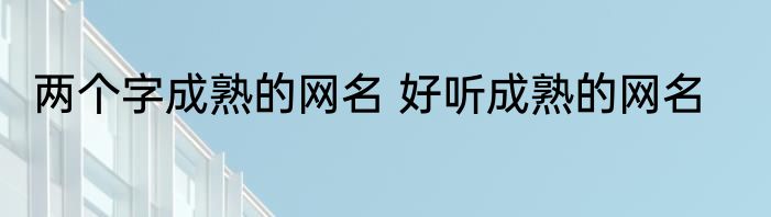 两个字成熟的网名 好听成熟的网名