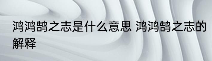 鸿鸿鹄之志是什么意思 鸿鸿鹄之志的解释
