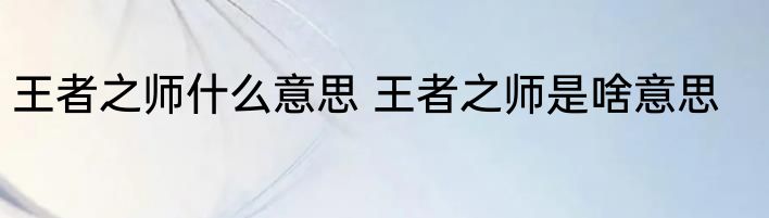 王者之师什么意思 王者之师是啥意思