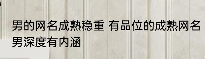 男的网名成熟稳重 有品位的成熟网名男深度有内涵