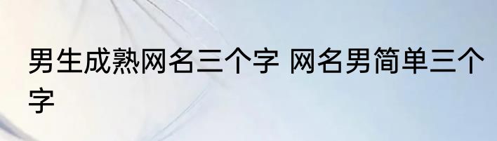 男生成熟网名三个字 网名男简单三个字
