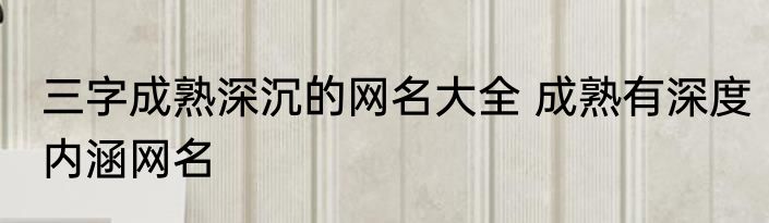三字成熟深沉的网名大全 成熟有深度内涵网名