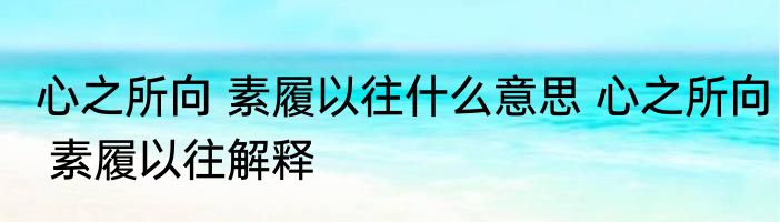 心之所向 素履以往什么意思 心之所向 素履以往解释