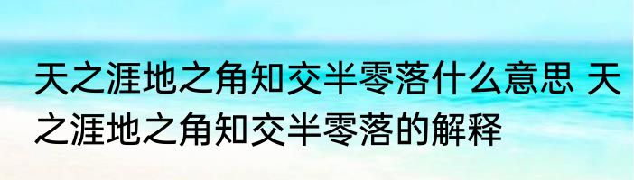 天之涯地之角知交半零落什么意思 天之涯地之角知交半零落的解释