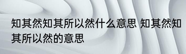 知其然知其所以然什么意思 知其然知其所以然的意思
