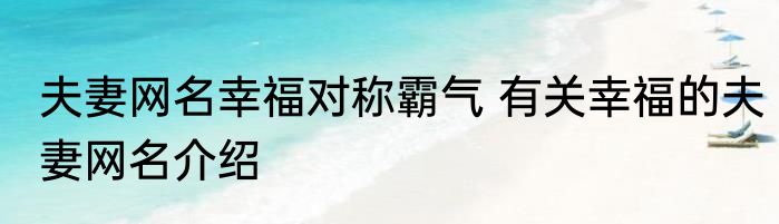 夫妻网名幸福对称霸气 有关幸福的夫妻网名介绍