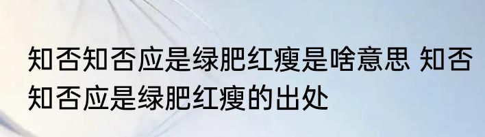 知否知否应是绿肥红瘦是啥意思 知否知否应是绿肥红瘦的出处