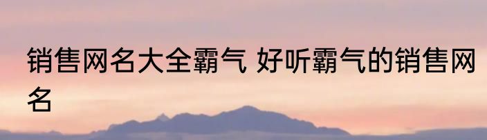销售网名大全霸气 好听霸气的销售网名