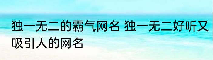 独一无二的霸气网名 独一无二好听又吸引人的网名