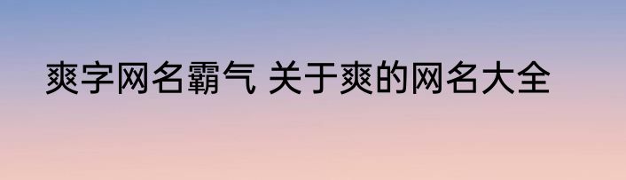 爽字网名霸气 关于爽的网名大全