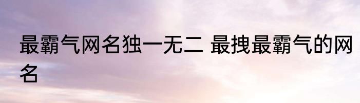 最霸气网名独一无二 最拽最霸气的网名