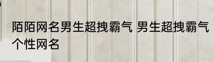 陌陌网名男生超拽霸气 男生超拽霸气个性网名