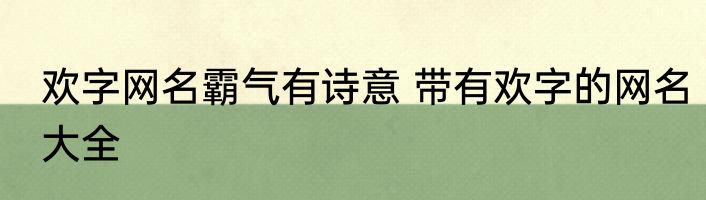 欢字网名霸气有诗意 带有欢字的网名大全
